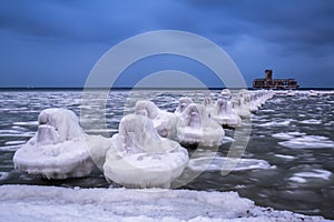 Frozen coastline of Baltic Sea in Gdynia