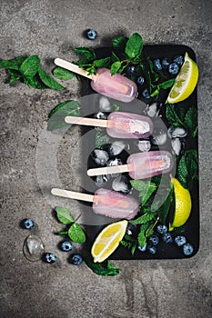 Frozen cocktail. Blueberry lemonade popsicles