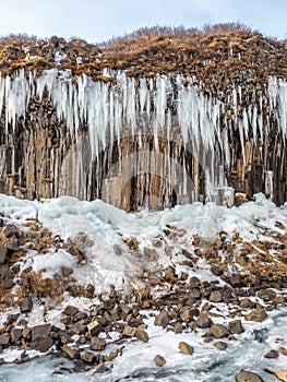 Frozen coloumnar basalt rock, Svartifoss waterfall