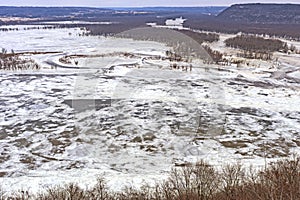 Frozen Confluence of Two Midwest Rivers in Winter