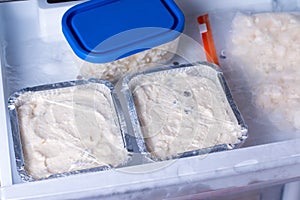 Frozen cottage cheese casserole in the freezer