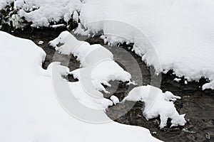 Frozen creek. Beautiful natural winter background. I