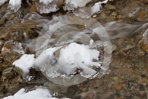 Frozen creek in the mountains of Zailiysky Ala Tau