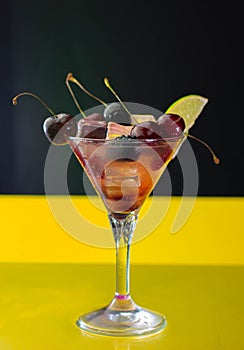 frozen daiquiri with nuts on black and yellow background