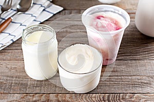 Frozen dairy products. Frozen sour cream. Frozen yogurt on a table