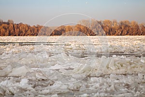 Frozen Danube river