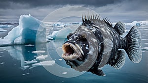 Frozen Depths: Arctic Angler fish Gliding Through Iceberg-Laden Waters photo