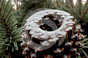 Frozen dew on a pine cone