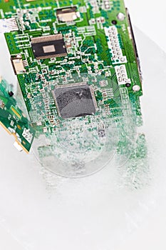 Frozen electonics board for pc in ice