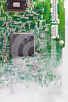 Frozen electonics board for pc in ice