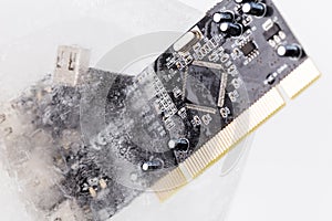 Frozen electonics board for pc in ice