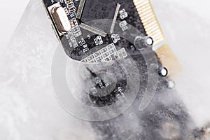 Frozen electonics board for pc in ice