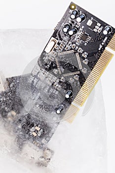 Frozen electonics board for pc in ice