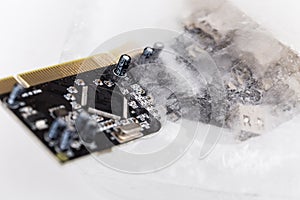 Frozen electonics board for pc in ice