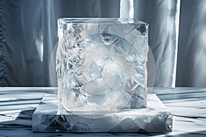 Frozen Elegance: Mockup for Product Photography Featuring an Ice Sculpted Pedestal