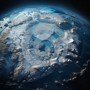 Frozen Expanse: Aerial Vista of an Otherworldly Ice-Covered Planet