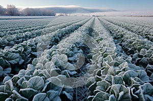 Frozen field cabbage. Generate Ai