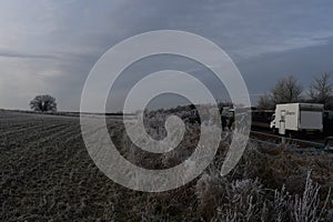Frozen Fields on a Farmer`s Land Near a Wiltshire Marina