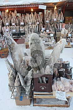 Frozen fish, winter street market in Yakutsk, Sakha, Yakutia