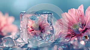 Frozen flower in ice cube