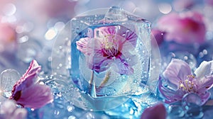 Frozen flower in ice cube