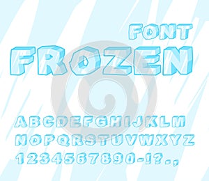 Frozen font. Ice alphabet. Transparent ABC. Cold blue letters