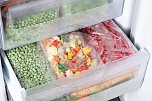 Frozen food in a bag in the freezer