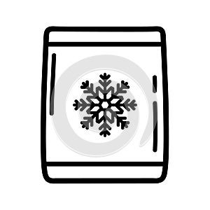 Frozen food bag vector icon. LDPE plastic illustration sign. Blank plastic bag snack packaging line symbol.