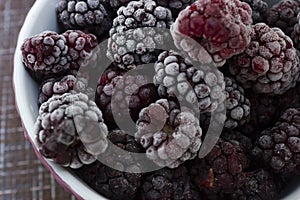 Frozen food, frozen blackberries, frozen berries. Frozen Blackberry Close-Up