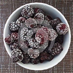 Frozen food, frozen blackberries, frozen berries. Frozen Blackberry Close-Up