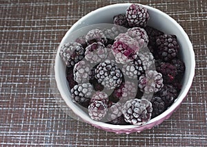 Frozen food, frozen blackberries, frozen berries. Frozen Blackberry Close-Up