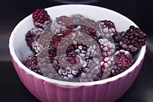 Frozen food, frozen blackberries, frozen berries. Frozen Blackberry Close-Up