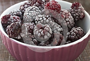 Frozen food, frozen blackberries, frozen berries. Frozen Blackberry Close-Up