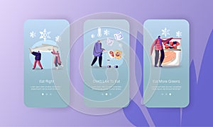 Frozen Food Mobile App Page Onboard Screen Template. Tiny People Characters at Refrigerator Containers