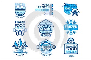 Frozen food product set of logo templates hand drawn vector Illustrations in blue colors