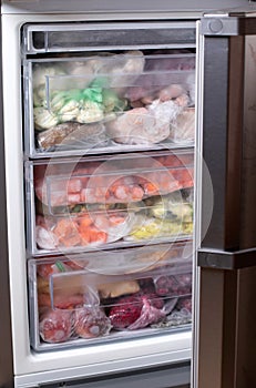 Frozen food in the refrigerator