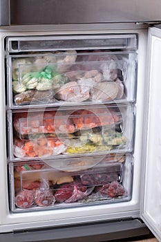 Frozen food in the refrigerator