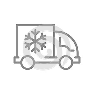 Frozen food, refrigerator truck line icon