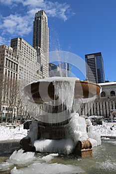 Frozen fountain in Bryant Park, Midtown Manhattan