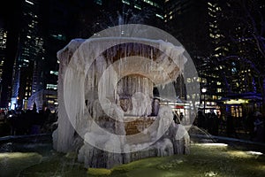 Frozen fountain in Bryant Park, New York
