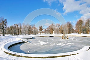 Frozen fountain in the park of Schoenbrunn in Vienna