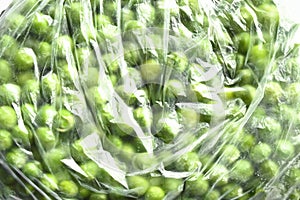 Frozen fresh green and peas grains in sachets, nutritious and healthy green vegetables