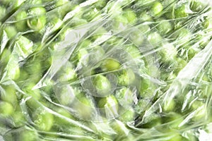 Frozen fresh green and peas grains in sachets, nutritious and healthy green vegetables