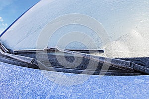 Frozen front windshield of car