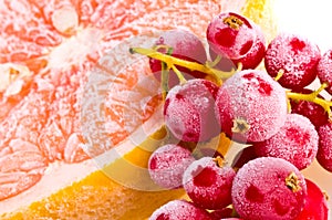 Frozen fruit in ice.