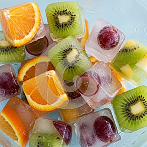 Frozen Fruit Ice Cubes: Kiwi, Orange, and Grape