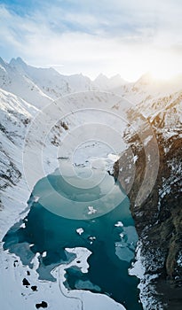 Frozen glacier lagoon in Tibet