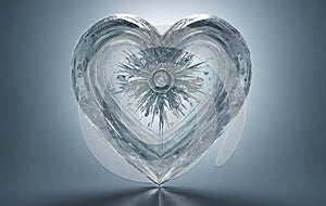 A frozen heart encasing a delicate flower, symbolizing beauty and resilience