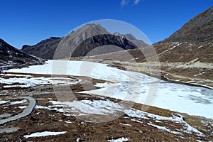 Frozen High altitude mountain lake at Sela, Arunachal Pradesh