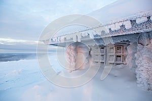 Frozen house in Finland behind arctic circle